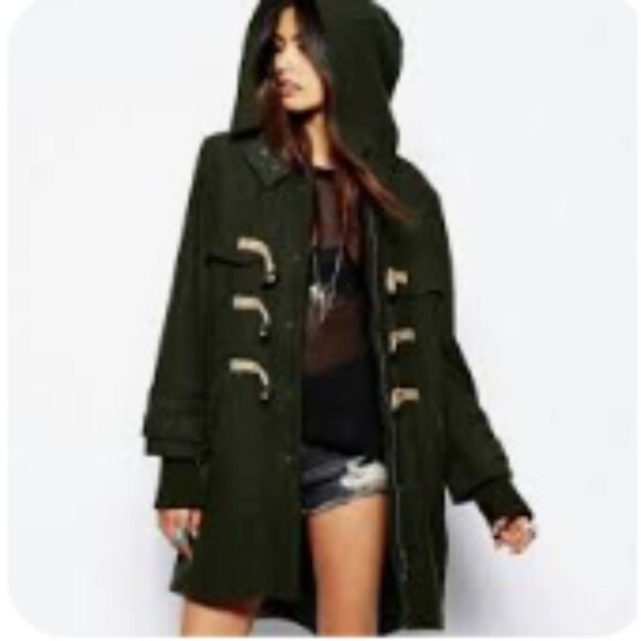 Thread  & Supply Hunter Green Hooded Wool Blend Duffle Coat size S - Picture 1 of 14